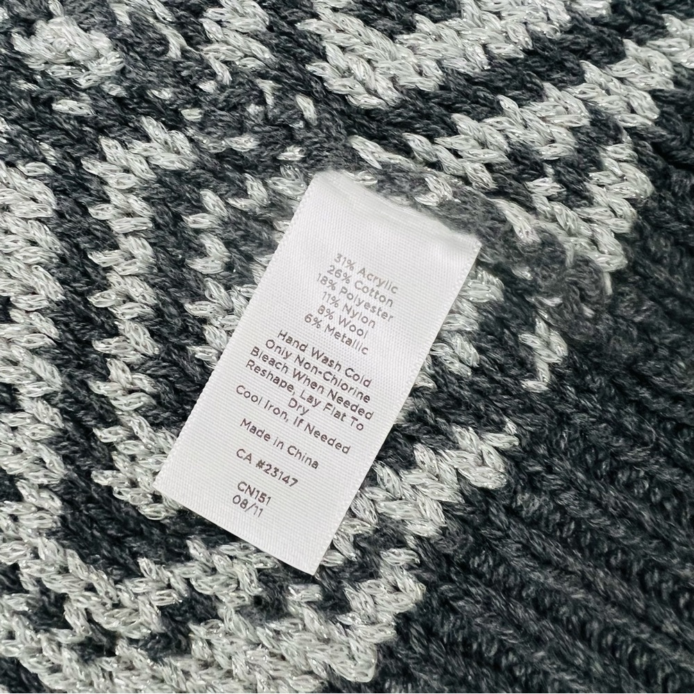 NWT! Talbots Mid Length Wool Blend Chunky Knit Geometric Gray Metallic Thread - Picture 6 of 12